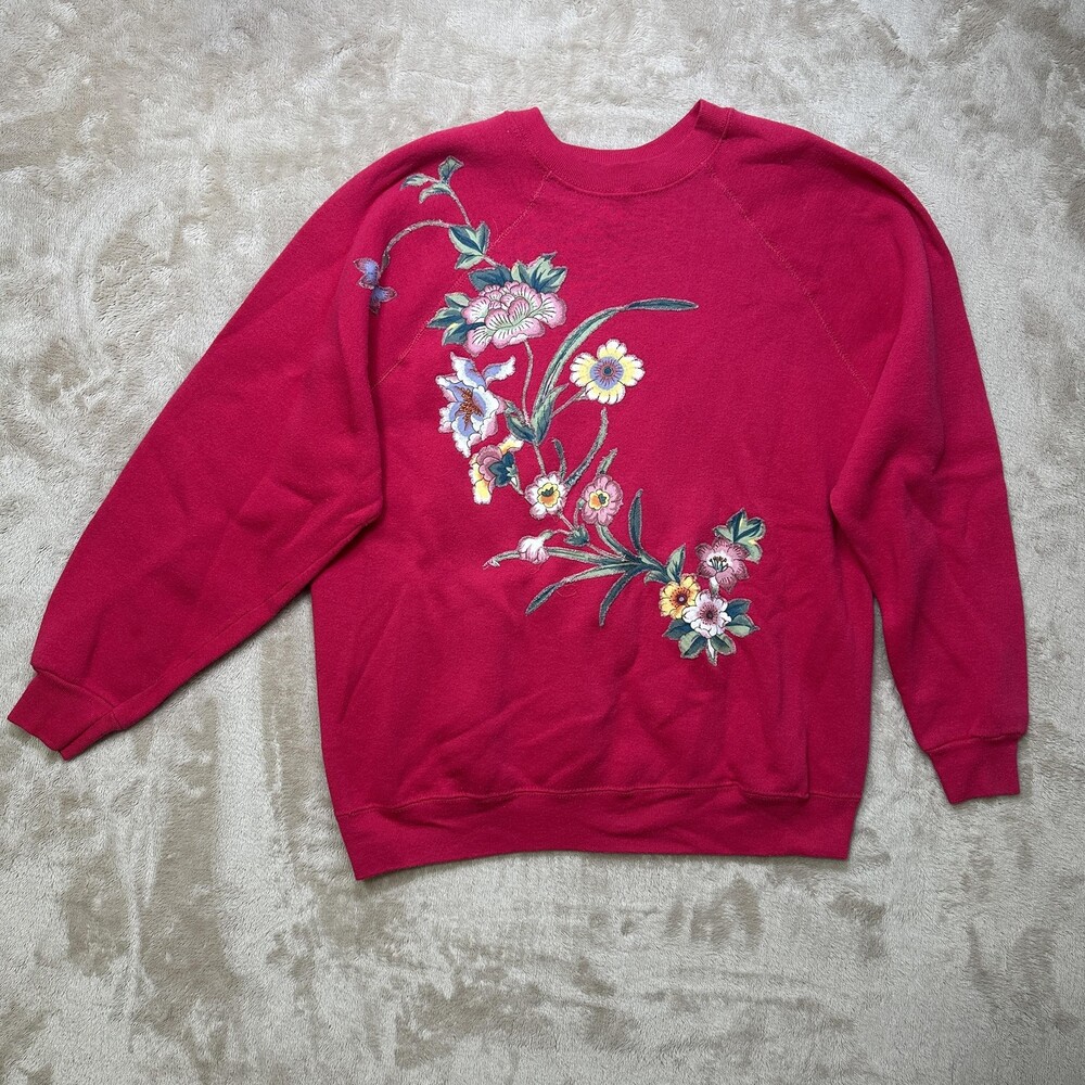 Vintage Tultex Sweats Appeal Sweatshirt Womens XL Pin Floral Embroidered USA 90s